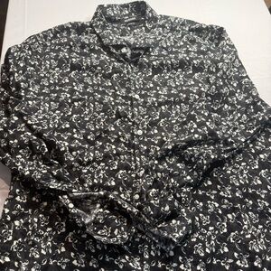 Murano Men's Shirt in Black and White Floral Slim fit XXL